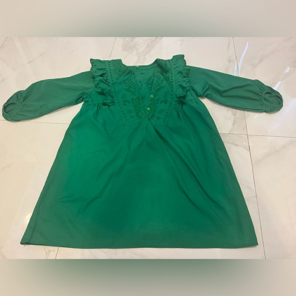 SHEIN Green Ruffled oversized Dress#1 - Picture 6 of 11
